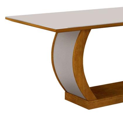 Mesa de Jantar Retangular com Tampo de Vidro Maia Off White e Imbuia - Modern Imagem de Mesa de Jantar Retangular com Tampo de Vidro Maia Off White e Imbuia