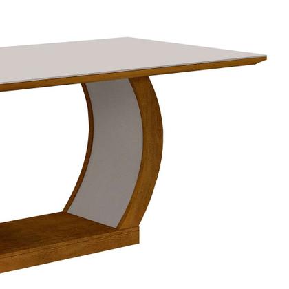 Mesa de Jantar Retangular com Tampo de Vidro Maia Off White e Imbuia - Modern Imagem de Mesa de Jantar Retangular com Tampo de Vidro Maia Off White e Imbuia