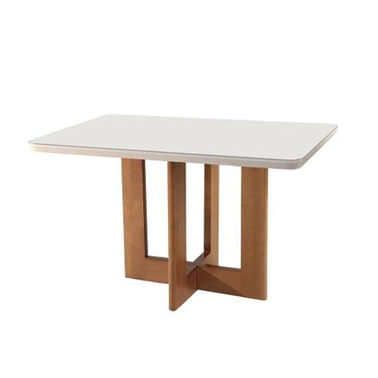 Imagem de Mesa de Jantar Retangular com Tampo de Vidro Tália Off White e Imbuia 120 cm