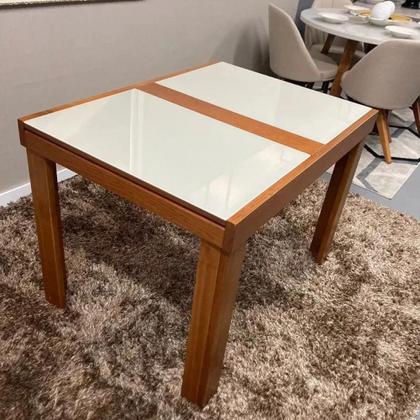 Imagem de Mesa de Jantar Retangular Extensível com Tampo de Vidro Gênova Mel e Off White