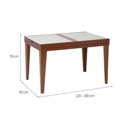 Imagem de Mesa de Jantar Retangular Extensível com Tampo de Vidro Gênova Mel e Off White