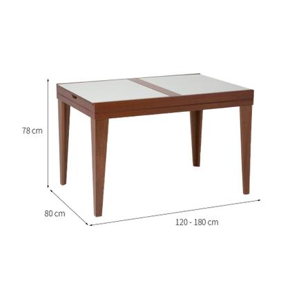 Imagem de Mesa de Jantar Retangular Extensível com Tampo de Vidro Genova Off White e Imbuia