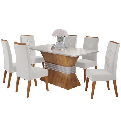 Imagem de Mesa de Jantar Retangular Ginny C/6 Cad Flora em Madeira Maciça Mel/Blonde/V.marfim