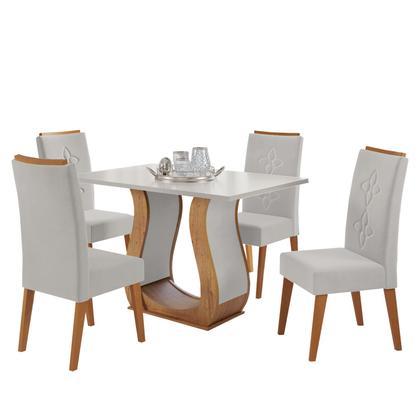 Imagem de Mesa de Jantar Retangular Holden com 4 Cad Flora em Madeira Maciça Mel Blonde V.marfim