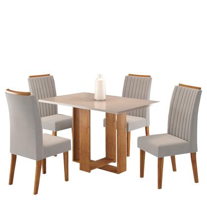 Imagem de Mesa de Jantar Retangular Iluminata Com 4 cadeiras Fran Mel/Blonde/Marfim Casa Giulia