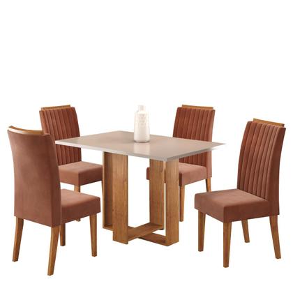 Imagem de Mesa de Jantar Retangular Iluminata Com 4 cadeiras Fran Mel/Blonde/Terracota Casa Giulia