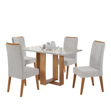 Imagem de Mesa de Jantar Retangular Istambul C/4 Cad Flora em Madeira Maciça Mel/Off White/V.marfim