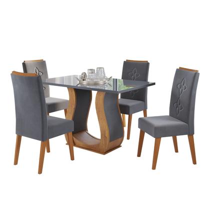 Imagem de Mesa de Jantar Retangular Kara C/4 Cad Flora em Madeira Maciça Mel/Grafite/V.grafite