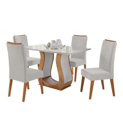 Imagem de Mesa de Jantar Retangular Kara C/4 Cad Flora em Madeira Maciça Mel/Off White/V.marfim