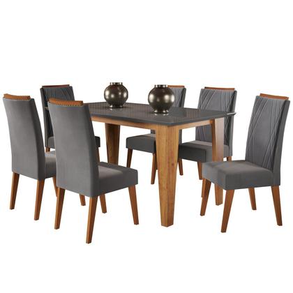 Imagem de Mesa de Jantar Retangular Marie com 6 Cadeiras Madeira Maciça Vegas