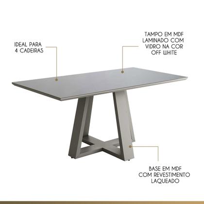 Imagem de Mesa de Jantar Retangular para 4 Lugares 140x90cm Liandra Tampo Vidro Off White CCS