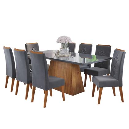 Imagem de Mesa de Jantar Retangular Perini C/8 Cad Flora em Madeira Maciça Mel/Grafite/V.grafite
