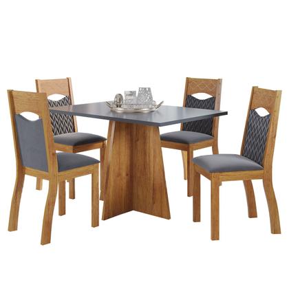 Imagem de Mesa de Jantar Retangular Rabanne Com 4 Cadeiras Pietra Mel/Cinza Brilho/V.grafite Casa Giulia