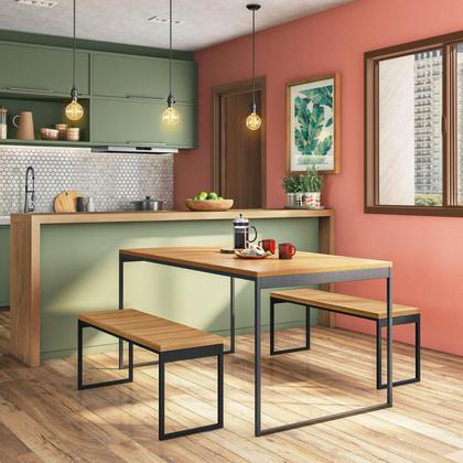 Imagem de Mesa de Jantar Retangular Stanford Amêndoa e Preta 135 cm