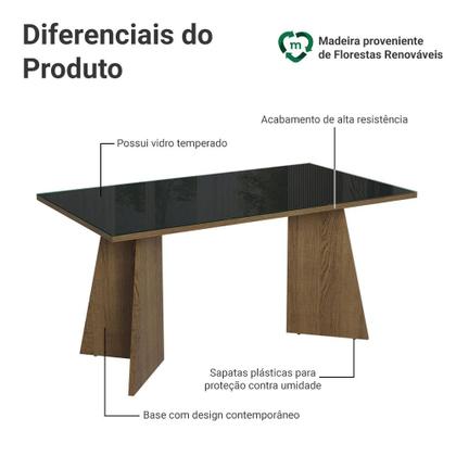 Imagem de Mesa de Jantar Retangular Tampo de Vidro 5389 Rustic/Preto Madesa
