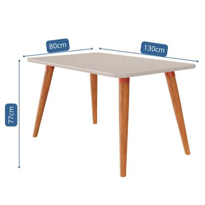 Imagem de Mesa de jantar Retangular Tampo de Vidro com Pés de Madeira Retrô Cimol Adele 130cm Madeira/Off White
