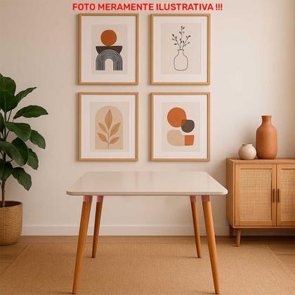 Imagem de Mesa de jantar Retangular Tampo de Vidro com Pés de Madeira Retrô Cimol Adele 130cm Madeira/Off White