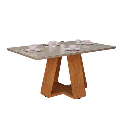 Imagem de Mesa de Jantar Retangular Tampo Off White Com Vidro Laqueado Pés Perola