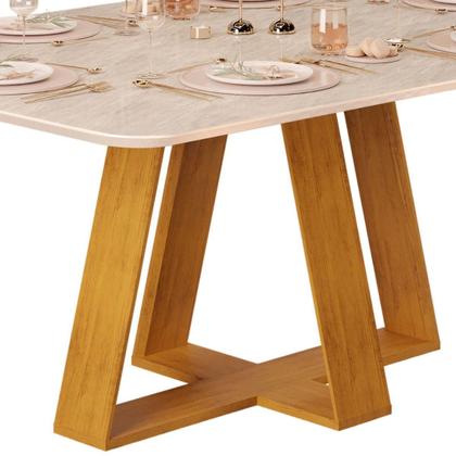 Imagem de Mesa de Jantar Retangular Tampo Sem Vidro 170x90 DJ Móveis Kiara Cedro Quartzo