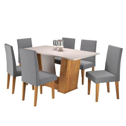 Imagem de Mesa de Jantar Retangular Thea Com 6 Cadeiras Venus Mel/Blonde/Cinza Casa Giulia