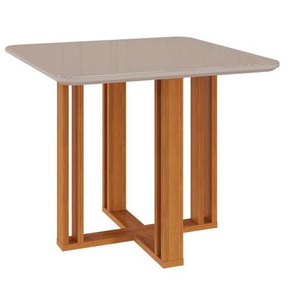 Imagem de Mesa de Jantar Tampo de MDF/Vidro Off White Flora Quadrada e 4 Cadeiras Nicole Nature/Linho Bege