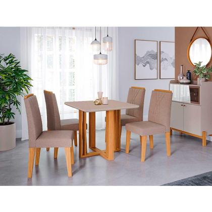 Imagem de Mesa de Jantar Tampo de MDF/Vidro Off White Flora Quadrada e 4 Cadeiras Nicole Nature/Linho Bege