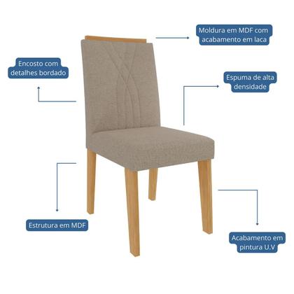 Imagem de Mesa de Jantar Tampo de MDF/Vidro Off White Flora Quadrada e 4 Cadeiras Nicole Nature/Linho Bege