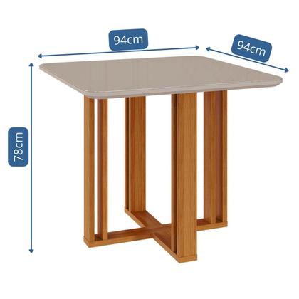 Imagem de Mesa de Jantar Tampo de MDF/Vidro Off White Flora Quadrada e 4 Cadeiras Nicole Nature/Linho Bege