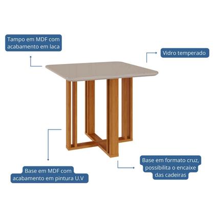 Imagem de Mesa de Jantar Tampo de MDF/Vidro Off White Flora Quadrada e 4 Cadeiras Nicole Nature/Linho Bege