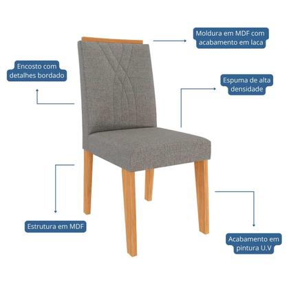 Imagem de Mesa de Jantar Tampo de MDF/Vidro Off White Flora Quadrada e 4 Cadeiras Nicole Nature/Linho Grafite