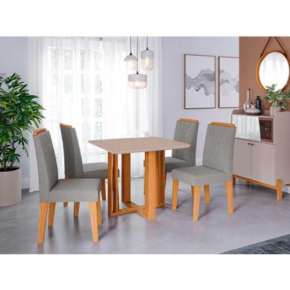 Imagem de Mesa de Jantar Tampo de MDF/Vidro Off White Flora Quadrada e 4 Cadeiras Nicole Nature/Linho Grafite