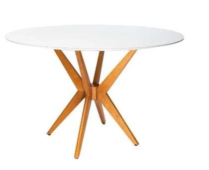 Imagem de Mesa de Jantar Tampo e Vidro Redondo 80cm Base Estrela Mel Tampo Off **somente a Mesa**