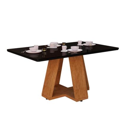 Imagem de Mesa De Jantar Tampo MDF Retangular 4 Lugares Com Tampo De Vidro Laqueado