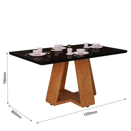 Imagem de Mesa De Jantar Tampo MDF Retangular 4 Lugares Com Tampo De Vidro Laqueado