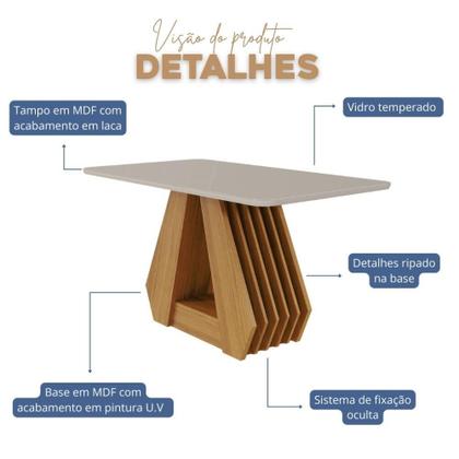 Imagem de Mesa De Jantar Tampo Vidro/Mdf 130X80Cm Retangular 4 Lugares Agata Cimol