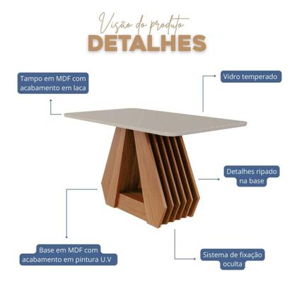 Imagem de Mesa De Jantar Tampo Vidro/Mdf 130X80Cm Retangular 4 Lugares Agata Cimol