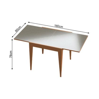 Imagem de Mesa de Jantar Tock 80cm Extensível 1,60m em Madeira Maciça Mel Tampo Vidro Off White