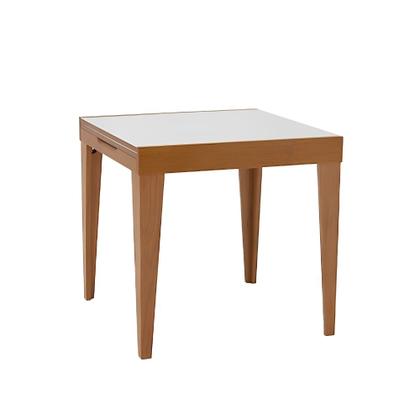Imagem de Mesa de Jantar Tock 80cm Extensível 1,60m em Madeira Maciça Mel Tampo Vidro Off White