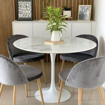 Imagem de Mesa de Jantar Tulipa Saarinen Redonda 90 cm Mármore Branco Extra