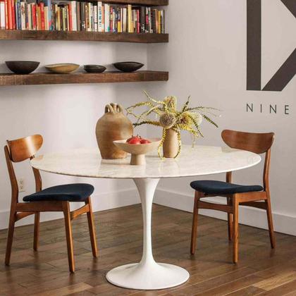 Imagem de Mesa de Jantar Tulipa Saarinen Redonda 90 cm Mármore Branco Extra
