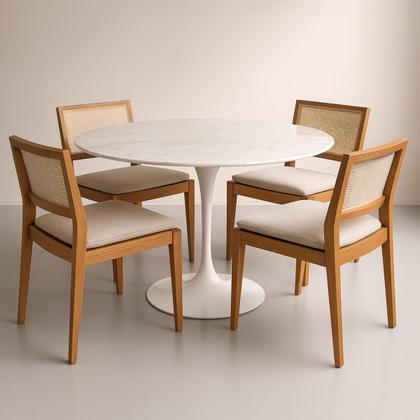 Imagem de Mesa de Jantar Tulipa Saarinen Redonda 90 cm Mármore Branco Extra