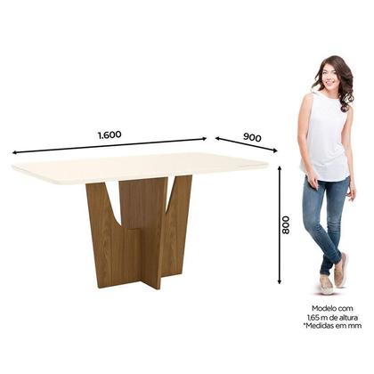 Imagem de Mesa de Jantar Vértice 160 cm Ambiente Canto Arredondado com Vidro Nature Off White  Henn