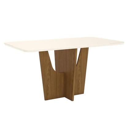 Imagem de Mesa de Jantar Vértice 160 cm Ambiente Canto Arredondado com Vidro Nature Off White  Henn