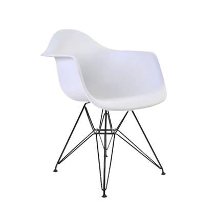 Imagem de Mesa de Jantar Vidro Redonda 90cm Eames Eiffel com 4 Poltronas Brancas Ferro Preto
