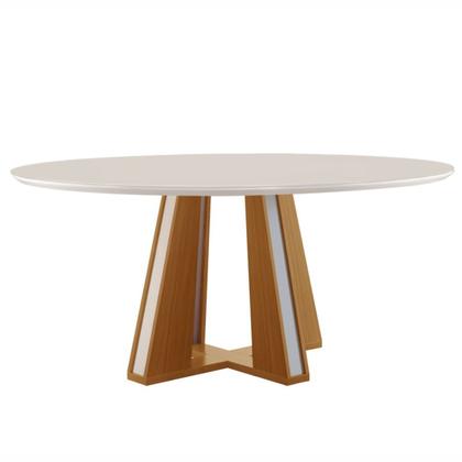 Imagem de Mesa de Madeira Madri Redonda 100cm com Vidro Cinamomo/Off White - Lj Móveis