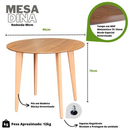 Imagem de Mesa de Madeira Redonda D90cm x A75cm - Dina