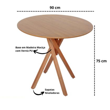 Imagem de Mesa de Madeira Redonda D90cm x A75cm Jantar Café Varanda - June
