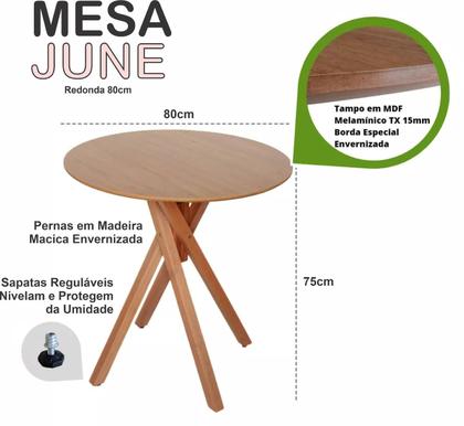 Imagem de Mesa de Madeira Redonda June de 80cm na cor Freijó