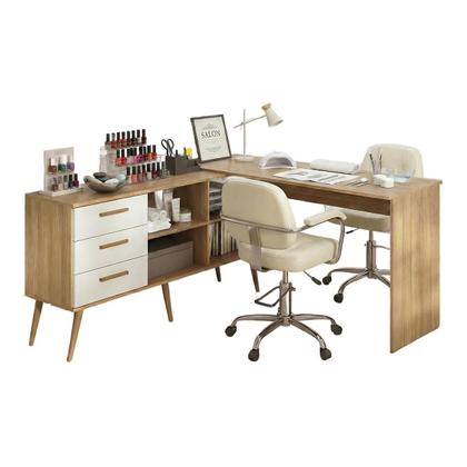 Imagem de Mesa de Manicure Profissional de Canto em L com 3 Gavetas Jady Multimóveis MP6042