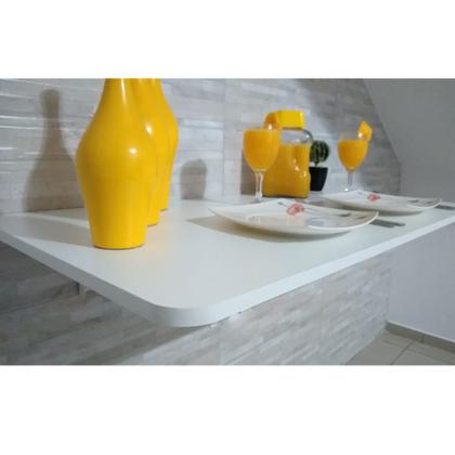 Imagem de Mesa De Parede Dobravel-100cx50l Branco Prateleiras P/COZINHA COM CANTOS ARREDONDADOS